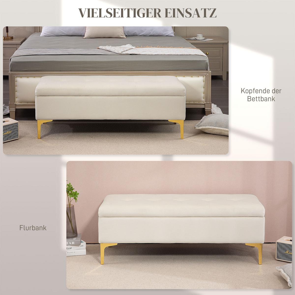 TRUHENBANK Metallbeine, für Wohnzimmer - Beige/Goldfarben, Kunststoff/Textil (44/44.5/120cm) - HOMCOM