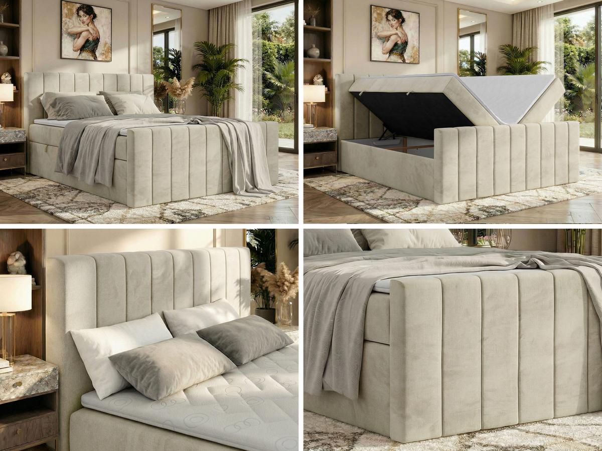 BOXSPRINGBETT ALVER DUO 200/200 - Beige Velvet - H4 - Beige, Textil (200/200cm) - MKS
