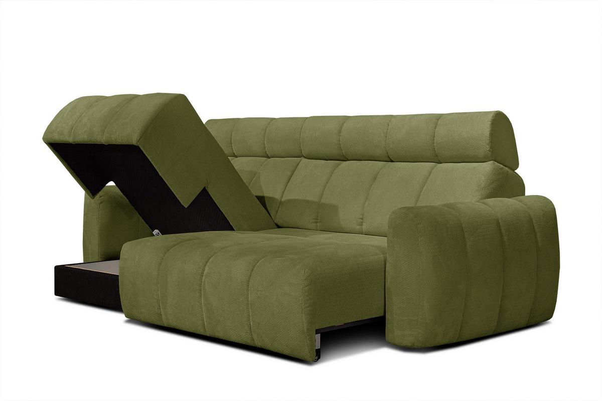 ECKSOFA KIMI 3-Sitzer, ausziehbarer Sitz, verstellbare Kopfstützen, olivgrün - Schwarz/Olivgrün, Holzwerkstoff/Textil (270/160cm) - Wozimo