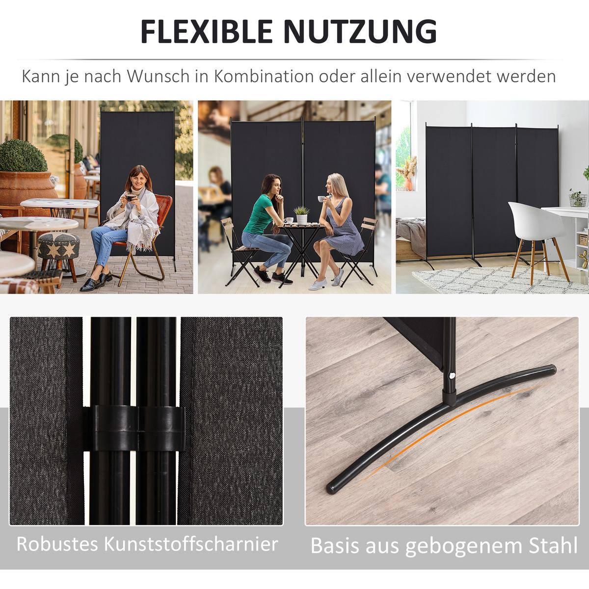PARAVANT aus Polyester und Metall Schwarz - Schwarz, Metall (50/182cm) - HOMCOM