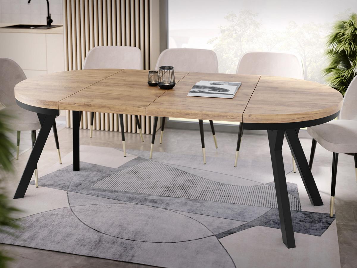 ESSTISCH Lume runder ausziehbarer, Wotan Eiche 90-170/90/76 cm - Eiche Wotan/Schwarz, Holz/Holzwerkstoff (90/170/76cm) - WFL GROUP