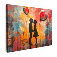 LEINWANDBILD Straßenkunst - Liebe - Graffiti - Kunst - Banksy Wandbilder 80x60 cm - Orange, Textil (80/60cm) - MuchoWow