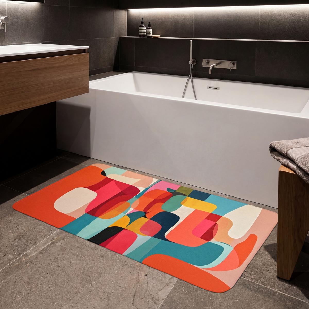 BADEMATTE Formen - Bunt - Abstrakt - Flugzeuge 120x60 cm - Multicolor, Textil (120/60cm) - OnlyWow