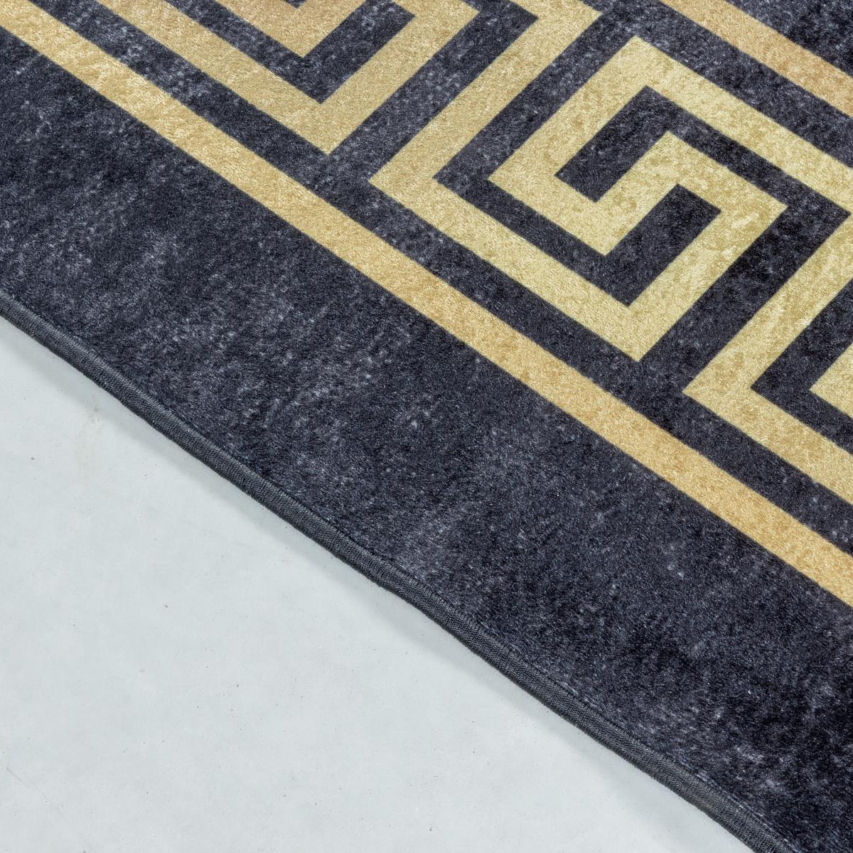 TEPPICH Flachgewebe Waschbar PIZOL in Schwarz, mit Mäander-Muster, 80 x 250 cm - Schwarz, Textil (250/80cm) - KADIMA DESIGN