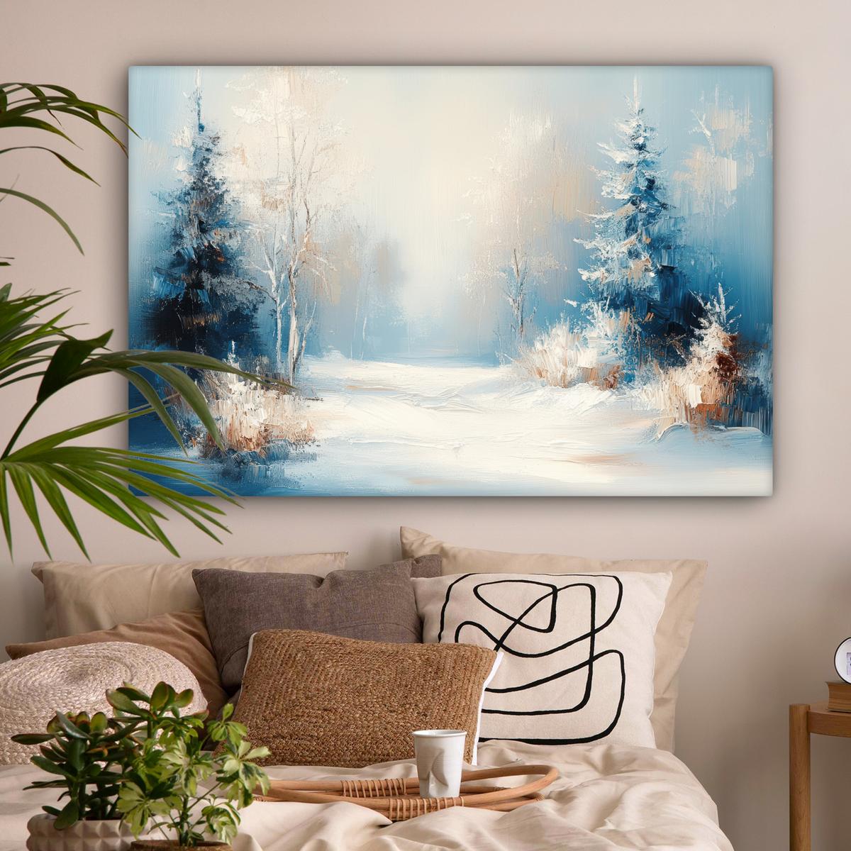 LEINWANDBILD Wald - Winter - Natur - Abstrakt - Schnee XXL 150x100 cm - Weiß, Textil (150/100cm) - MuchoWow