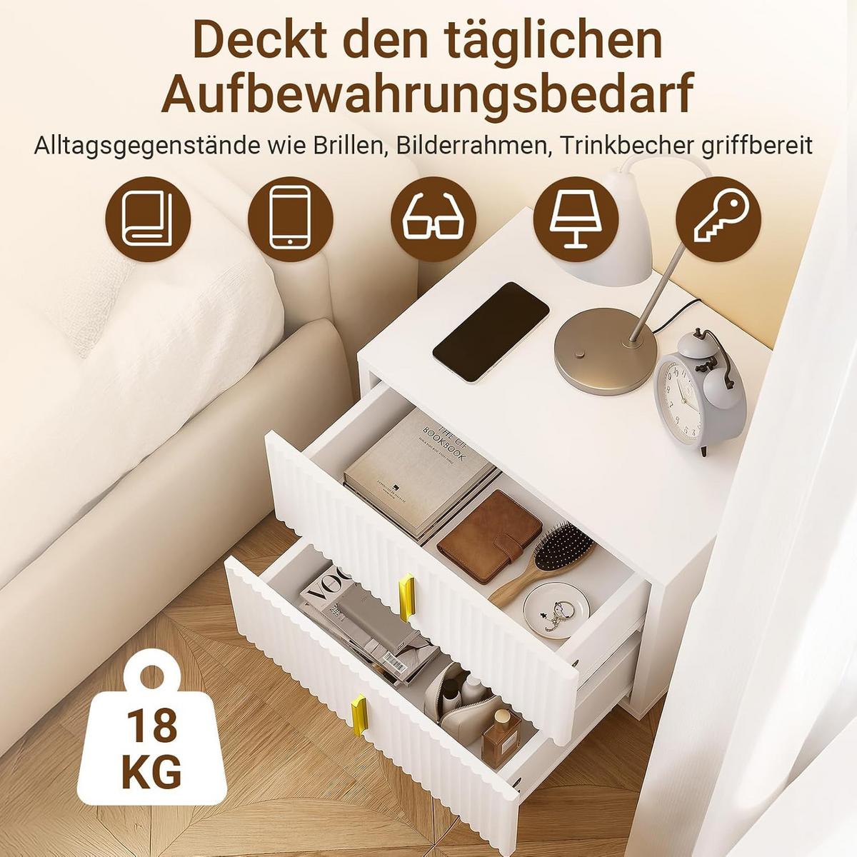 NACHTTISCH mit 2 Schubladen 40x30x30cm - Weiß, Holzwerkstoff (40/30/30cm) - SoBuy
