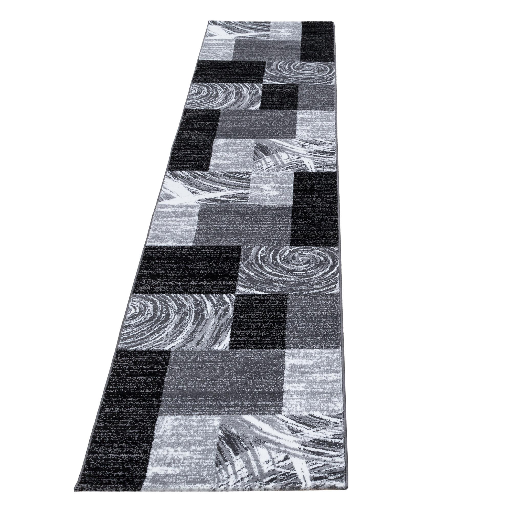 TEPPICH Kurzflor DRAU in Schwarz, abstrakt kariert, 80 x 300 cm - Schwarz, Textil (300/80cm) - KADIMA DESIGN