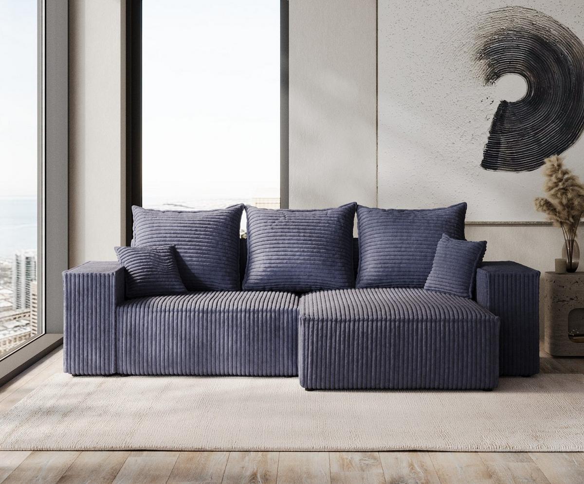 ECKSOFA SENSO mit Schlaffunktion Marineblau im Tilia Stoff - Schwarz/Dunkelblau, Holz/Holzwerkstoff (255/148cm) - AltaBeds