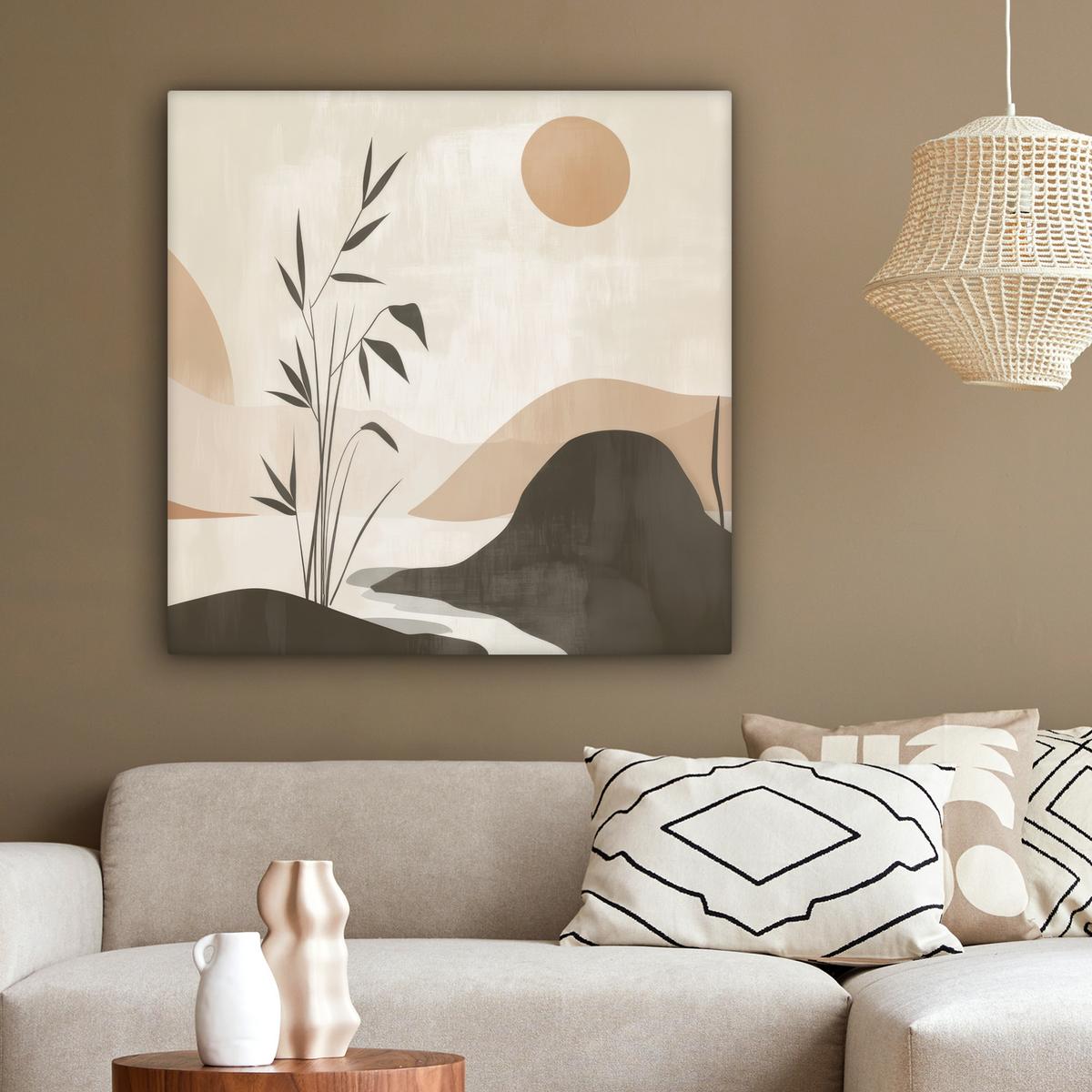 LEINWANDBILD Japandi - Landschaft - Beige Deko Groß 90x90 cm - Cognac, Textil (90/90cm) - MuchoWow