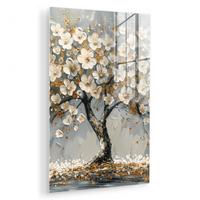 ACRYLGLASBILD Baum - Blumen - Weiß - Natur - Kunst 80x120 cm - Weiß, Glas (80/120cm) - MuchoWow