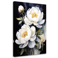 LEINWANDBILDER, Weiße Pfingstrosen Blumen Pflanzen Natur - Weiß, Textil (80/120cm) - Feeby