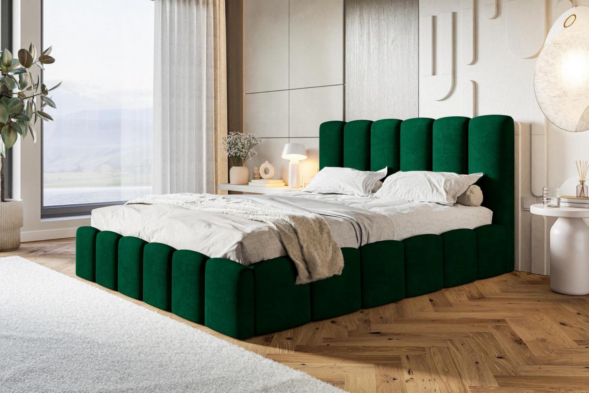 BETT 120x200 - Polsterbett mit Bettkasten und Holzrahmen - Modern Betten - Glatter Kronos-Stoff- Kollektion Lucy - Grün - Grün, Holz/Textil (120/200cm) - Alpi-Möbel