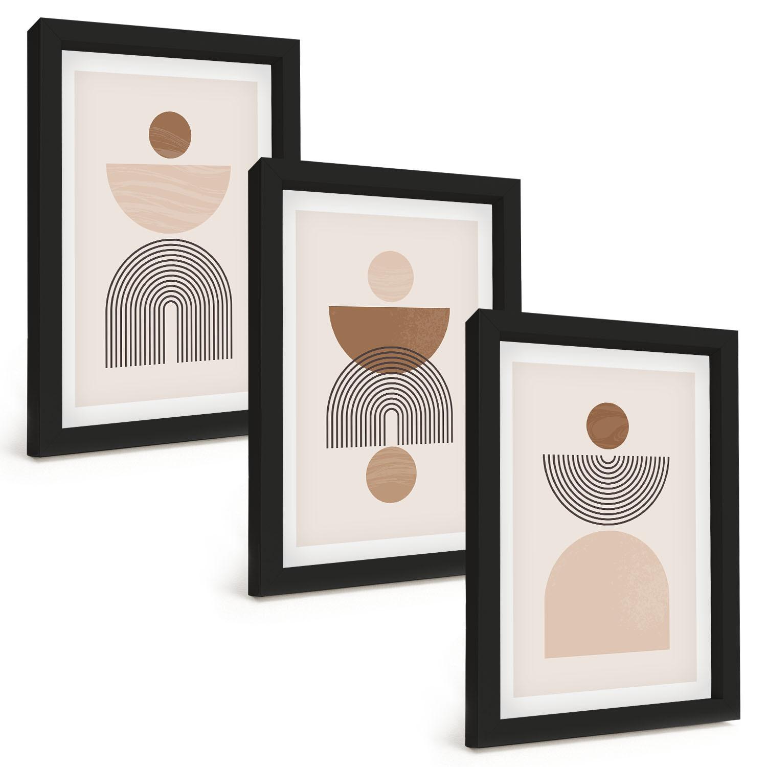 BILDER SET 3er Set - 20x30 cm Schwarzer Rahmen - Abstrakte braune Formen - Schwarz, Kunststoff (20/30cm) - TULUP