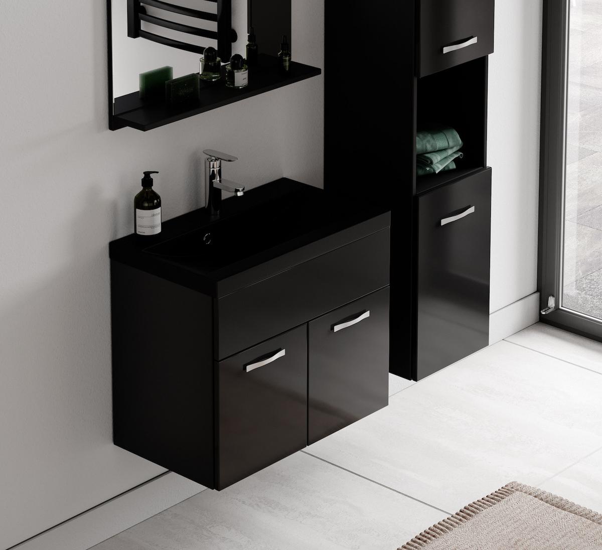 BADMÖBEL-SET Montreal 3 Teile Schwarz Matt - Schwarze Waschbecken - 60 x 35 x 51 cm - Schwarz, Holz (60/51/35cm) - Badplaats