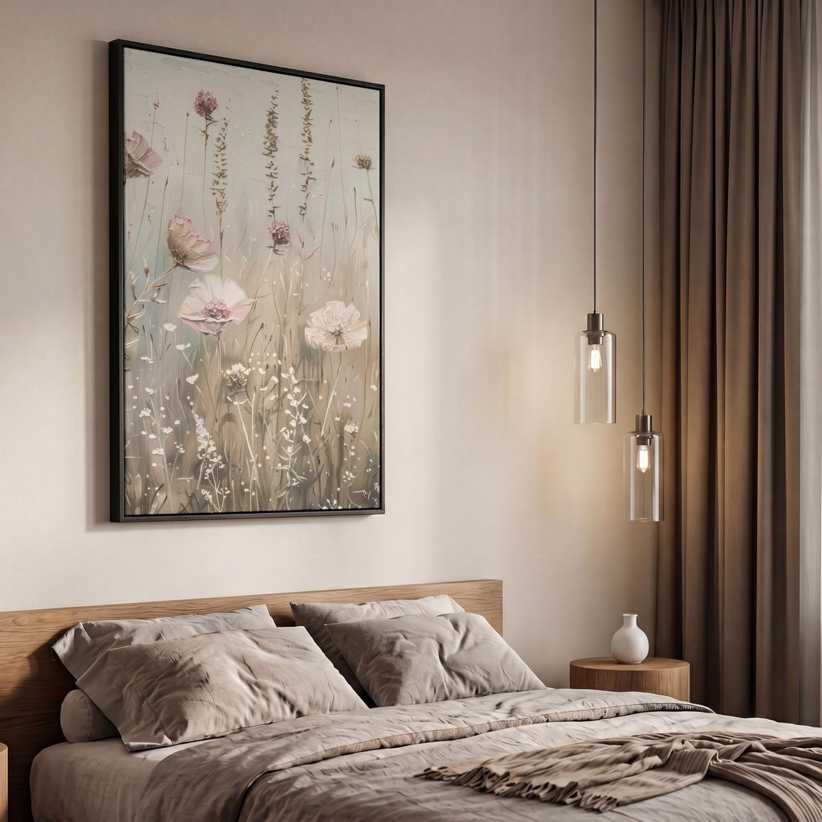 LEINWAND Bilder mit Rahmen - Blumen - Rosa - Modern - Beige - 60x90 - Beige, Textil (60/90cm) - MuchoWow