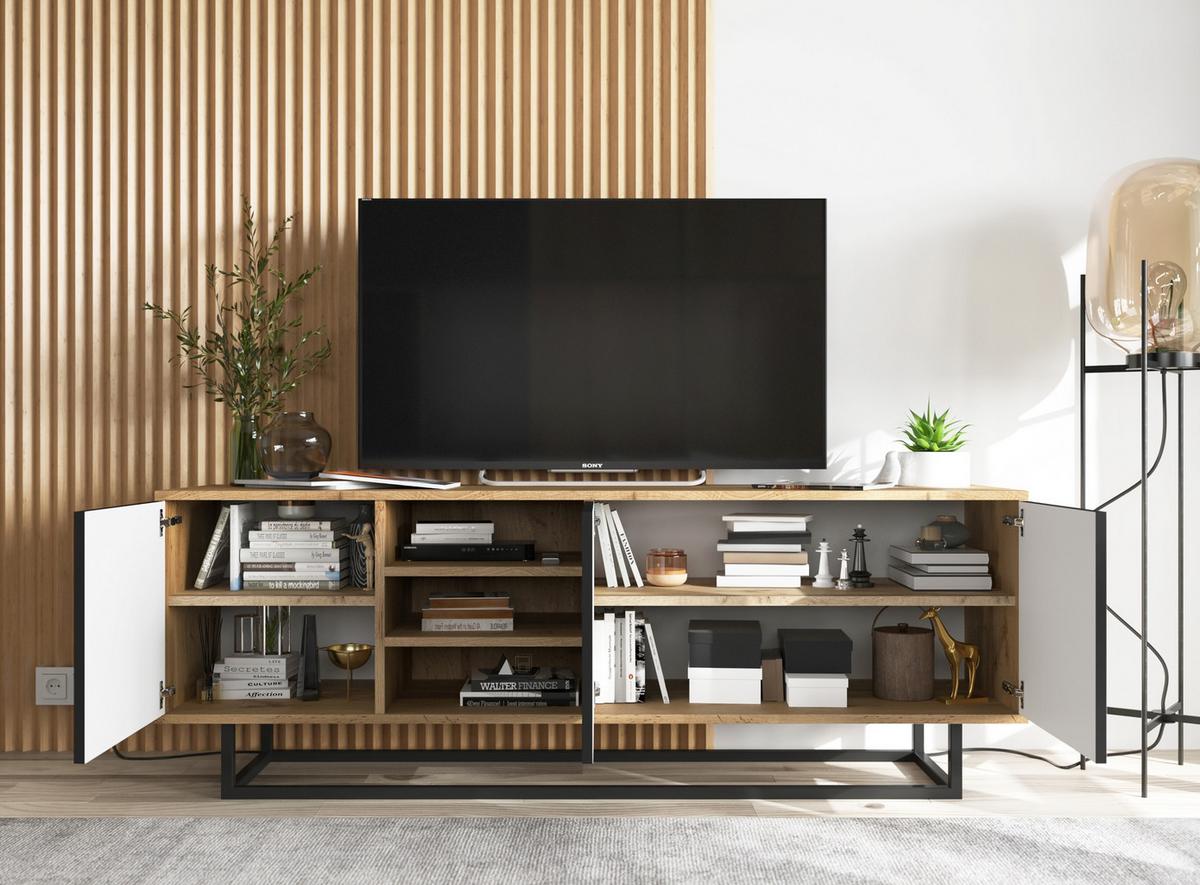 TV-LOWBOARD Apollo Eiche wotan Schwarz Matt 150/53/35 cm - Schwarz, Holzwerkstoff/Metall (150/53/35cm) - Meble Lindner