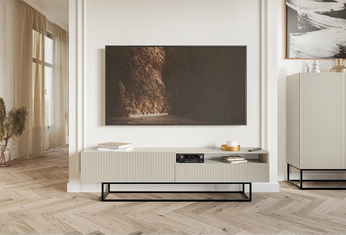 TV-SCHRANK Veldio Graubeige mit offenem Fach und schwarzen Beinen 175 cm - Taupe/Greige, Holzwerkstoff/Metall (175/46.5/31.6cm) - Selsey