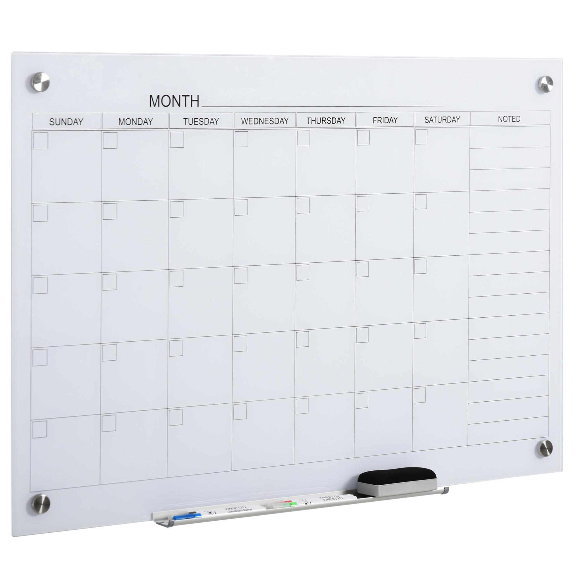 KALENDERTAFEL Glasplatte mit 4 Glasclip Planungstafel Zeitplan Weiß - Weiß, Kunststoff (60/0.2/90cm) - Vinsetto