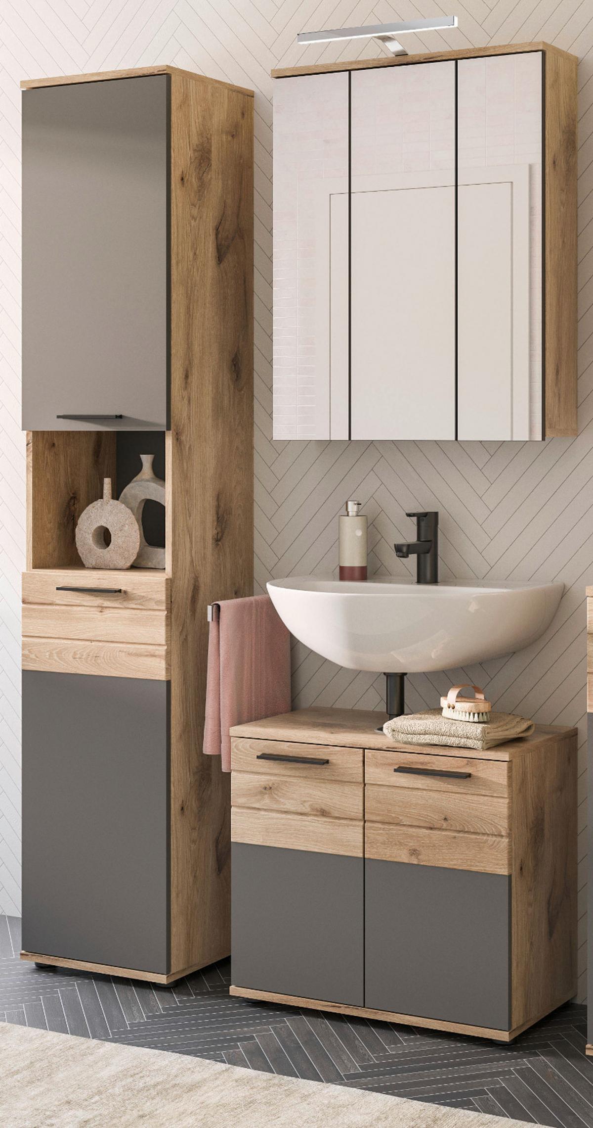SPIEGELSCHRANK Eiche 60 x 77 cm Badschrank 3-türig mit Soft-Close - Eichefarben, Glas/Holzwerkstoff (60/77/18cm) - Inn.Furn