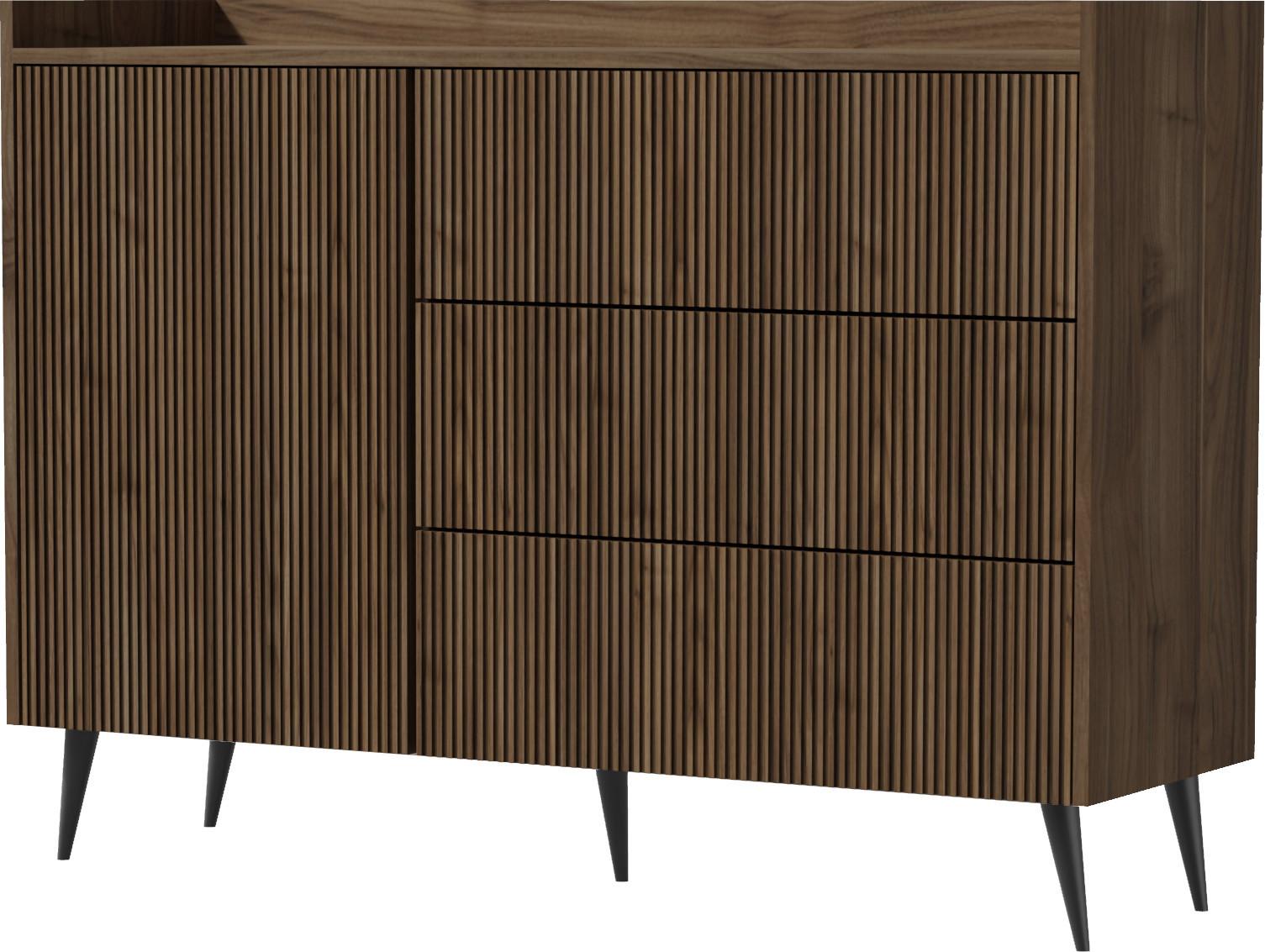 KOMMODE Arysa in Braun Walnuss Holzoptik 92/126/41 cm - Walnussfarben/Schwarz, Holzwerkstoff/Metall (126/92/41cm) - WFL GROUP