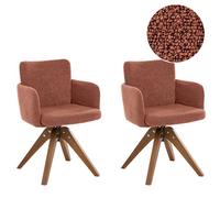 ESSZIMMERSTUHL 2er Set drehbar Bouclé Orange Evelyn - Orange/Braun, Holz/Textil (64/80/64cm) - Beliani