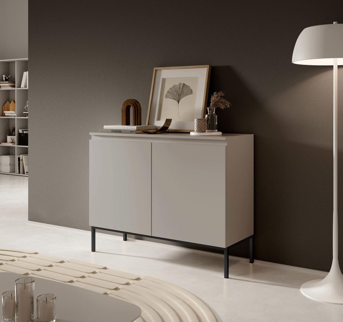 SIDEBOARD Bemmi Beige mit schwarzen Beinen 2-türig 100 cm - Beige/Schwarz, Holzwerkstoff/Metall (100/75.5/35cm) - Selsey