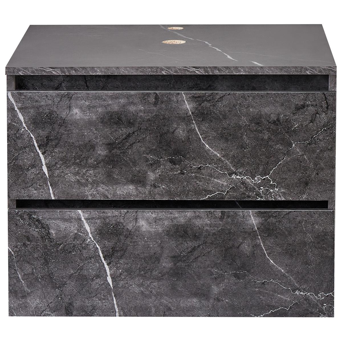 WASCHBECKENUNTERSCHRANK wandmontiertk 60 cm Schwarzer Marmor Serra - Schwarz, Holzwerkstoff (60/47/47cm) - Beliani