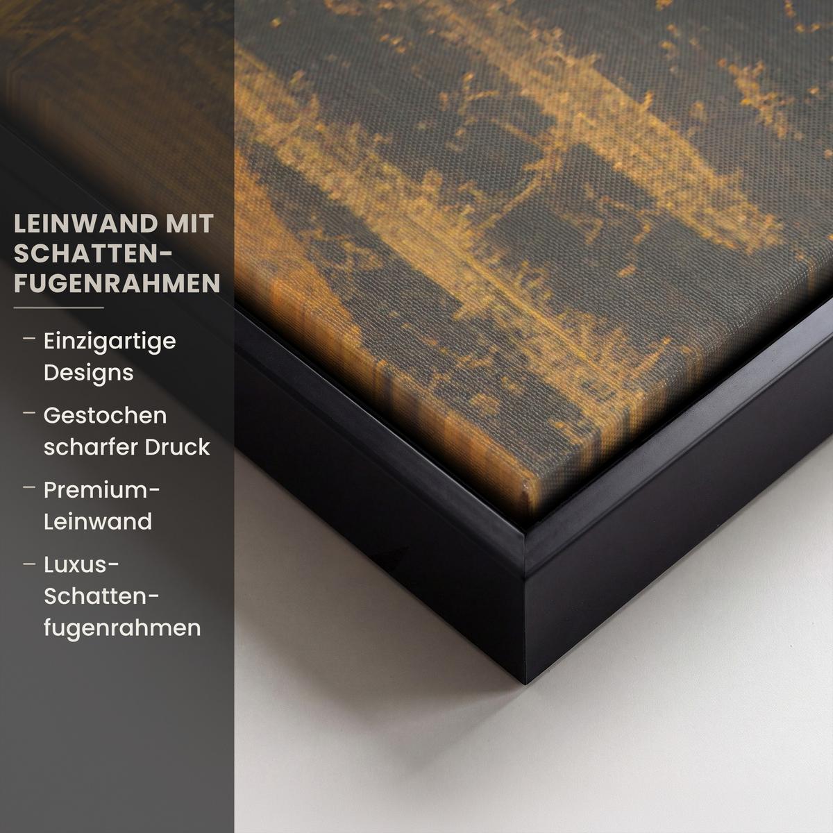 LEINWAND Bilder mit Rahmen - Baum - Blätter - Gold - Abstrakt - 120x80 - Grau, Textil (120/80cm) - MuchoWow