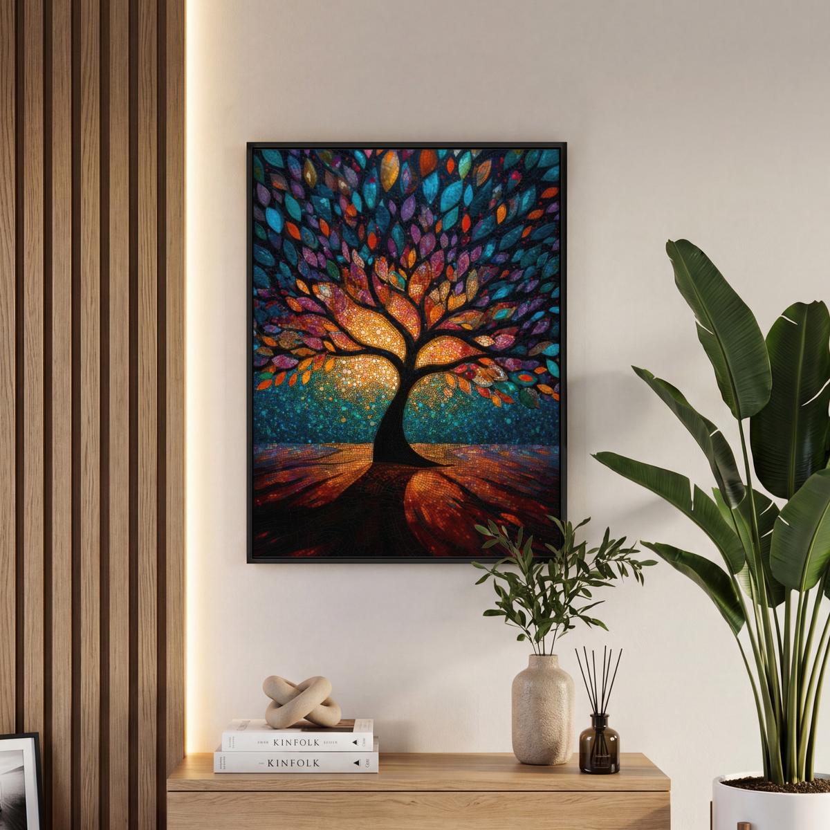 LEINWAND Bilder mit Rahmen - Mosaik - Bunt - Baum - Äste - 60x80 - Multicolor, Textil (60/80cm) - MuchoWow