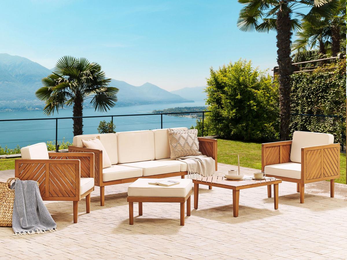 LOUNGE-SET 5-sitzer Akazienholz Hellbraun Baratti - Hellbraun, Holz - Beliani