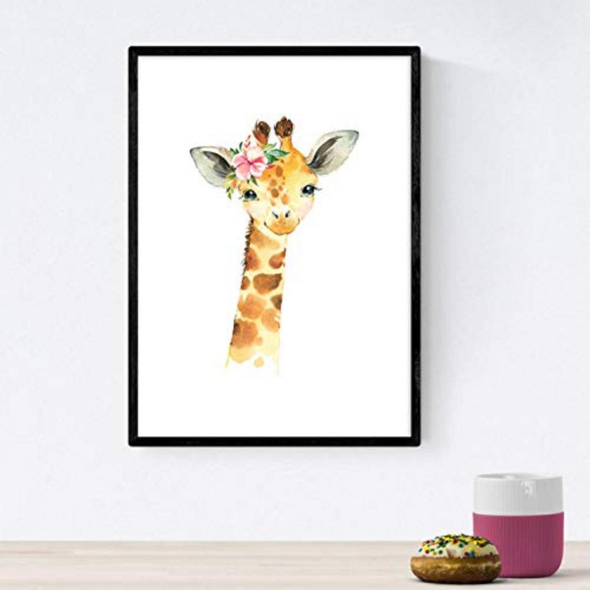 POSTER Set mit 4 Girafa Affe Nashorn und Erdmännchen A4 Rahmenlos - Klar, Papier (29.7/3cm) - Nacnic