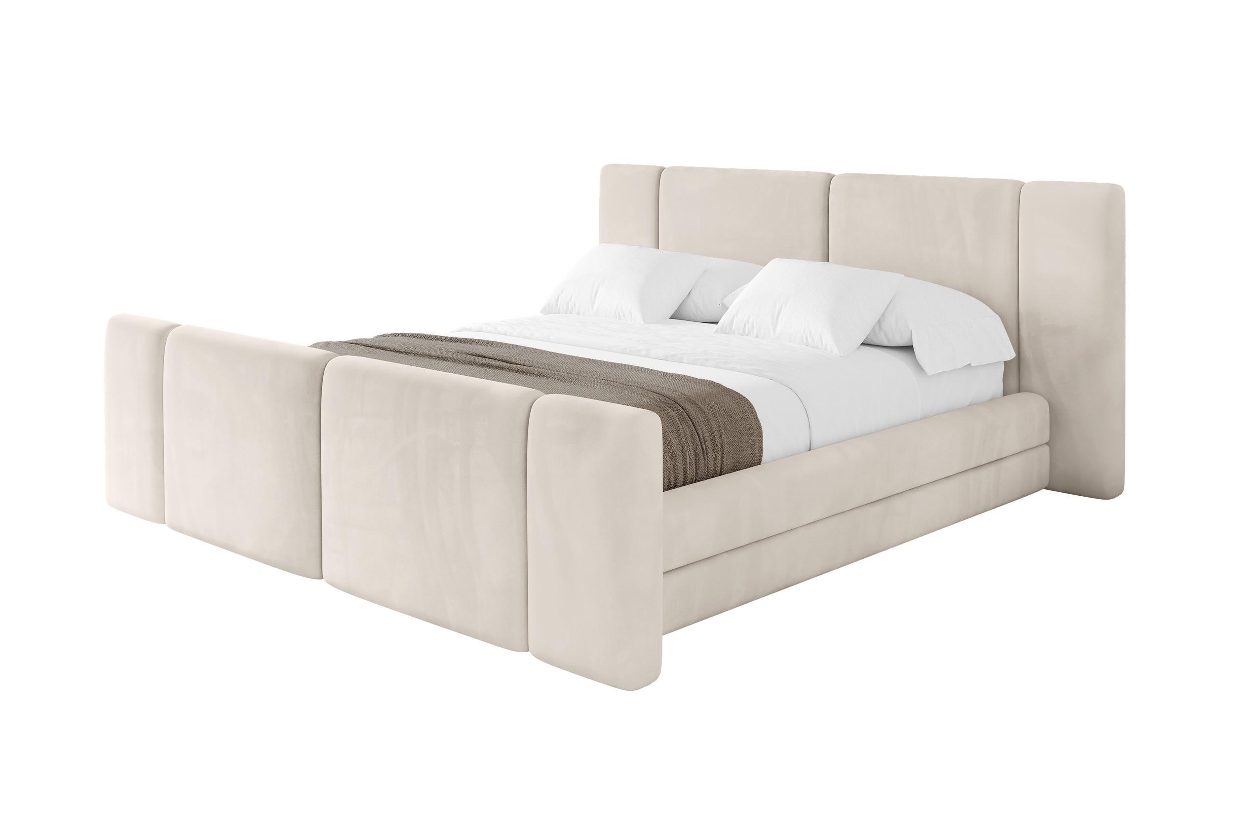POLSTERBETT mit Bettkasten, Fußteil und Lattenrost, Boxbett ohne Matratze - TEVO-Z 160x200 Beige - Ecru, Holzwerkstoff/Textil (160/200cm) - ALTDECOR