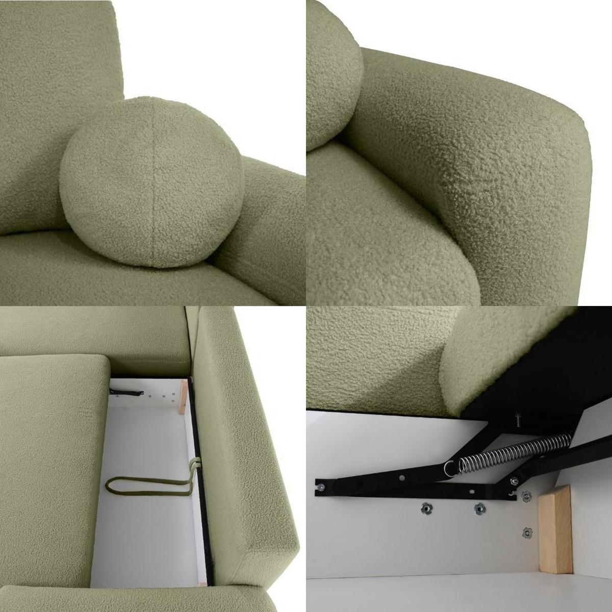 ECKSCHLAFSOFA Noel mit universelle Ottomane, Grün - Schwarz/Grün, Textil (280/163cm) - Beautysofa