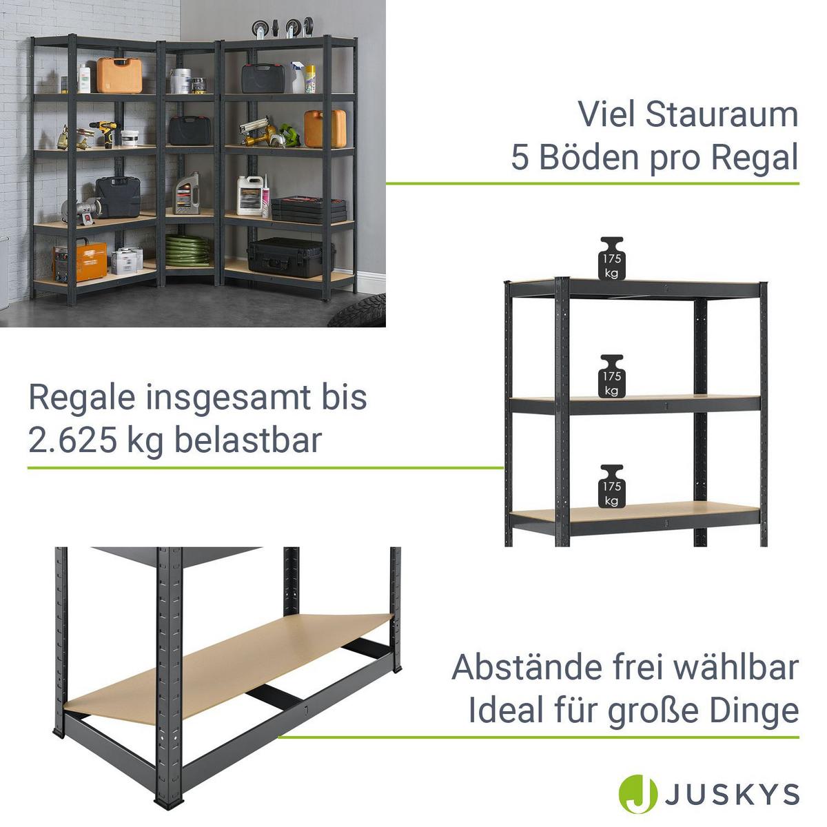 REGALSYSTEM Basic grau insgesamt 15 Böden (3er-Set) - Grau, Metall (160/180/160cm) - Juskys