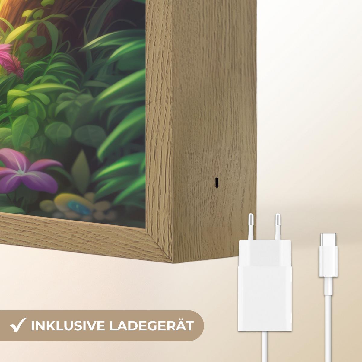 NACHTTISCHLAMPE MIT AKKU Giraffe - Elefant - Blumen - Dschungel 40x30 cm - Grün, Holzwerkstoff (8/40/30cm) - OnlyWow
