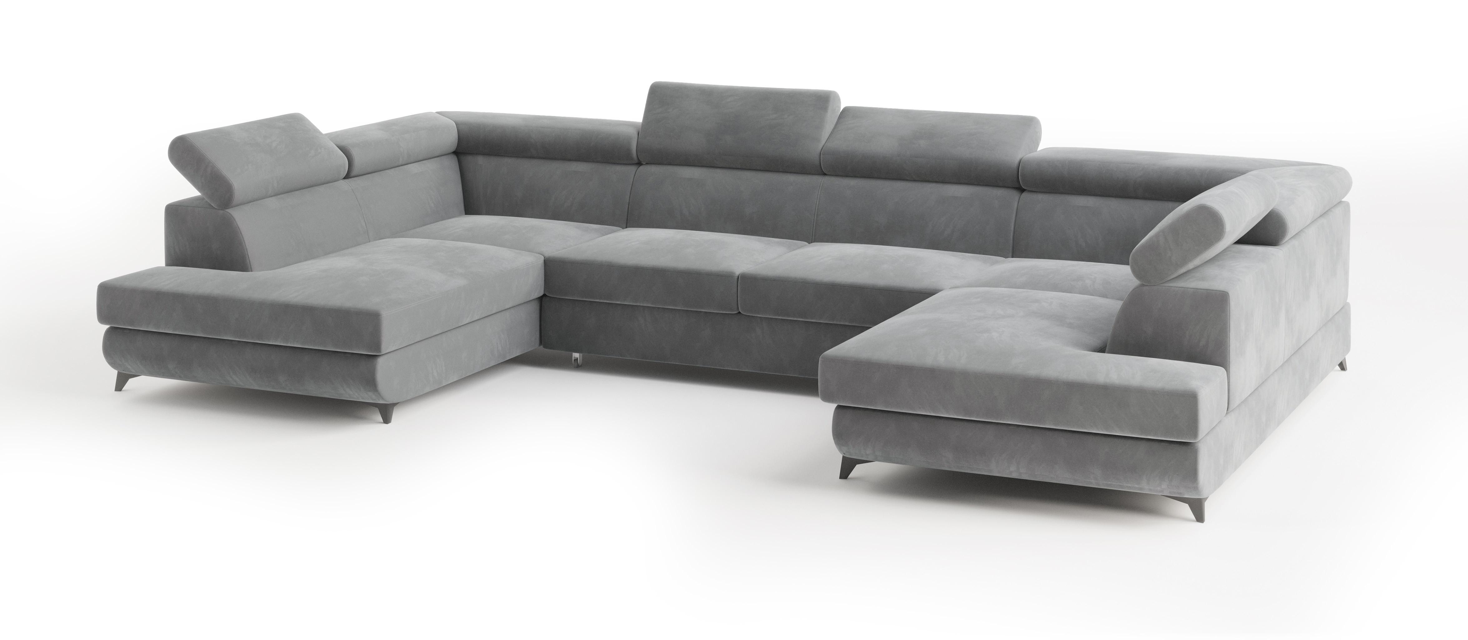 WOHNLANDSCHAFT VINTESSA Hellgrau Velours-Stoff mit Schlaffunktion - Hellgrau, Holz (323/89/190cm) - MASSENO