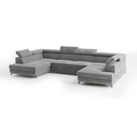 WOHNLANDSCHAFT VINTESSA Hellgrau Velours-Stoff mit Schlaffunktion - Hellgrau, Holz (323/89/190cm) - MASSENO