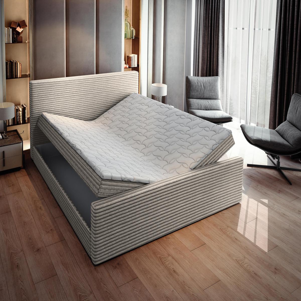 BOXBETT BRENTO 180x200 cm mit Matratze und Topper - Hellgrau - Hellgrau, Holz (180/200cm) - MASSENO