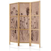 PARAVENT Japanischer 3-tlg 135x172 cm Retro Pflanzen - Braun, Holz/Textil (135/172/3cm) - Muralo