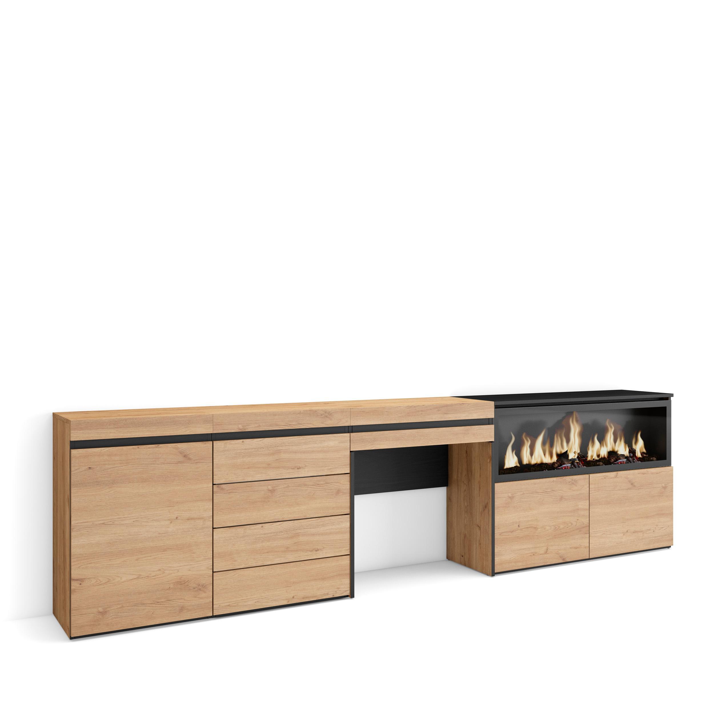 SIDEBOARD mit Konsolentisch Elektrokamin XXL, eiche, 284/35/75cm - Eichefarben, Holzwerkstoff (284/75/35cm) - Skraut Home