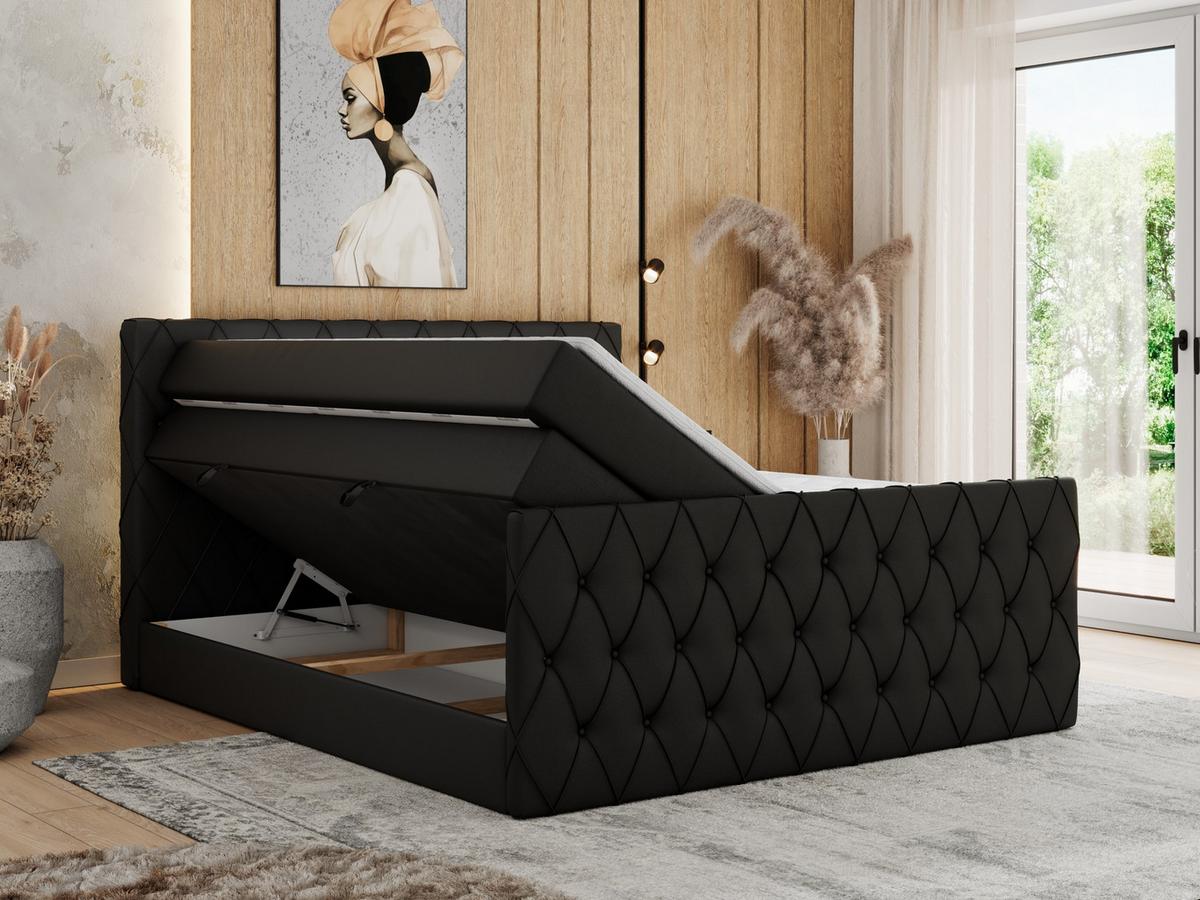 BOXSPRINGBETT MIREN KING DUO 200/200 Schwarz Kunstleder - H3 - Schwarz, Holz/Textil (200/200cm) - MKS