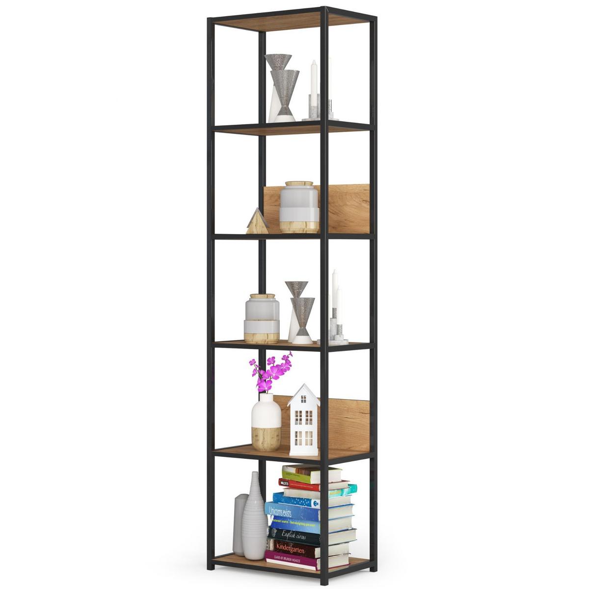 STANDREGAL Schwarz, Eiche Craft 192/50/32 - Schwarz, Holzwerkstoff (50/192/32cm) - RAUMHIRSCH FURNITURE