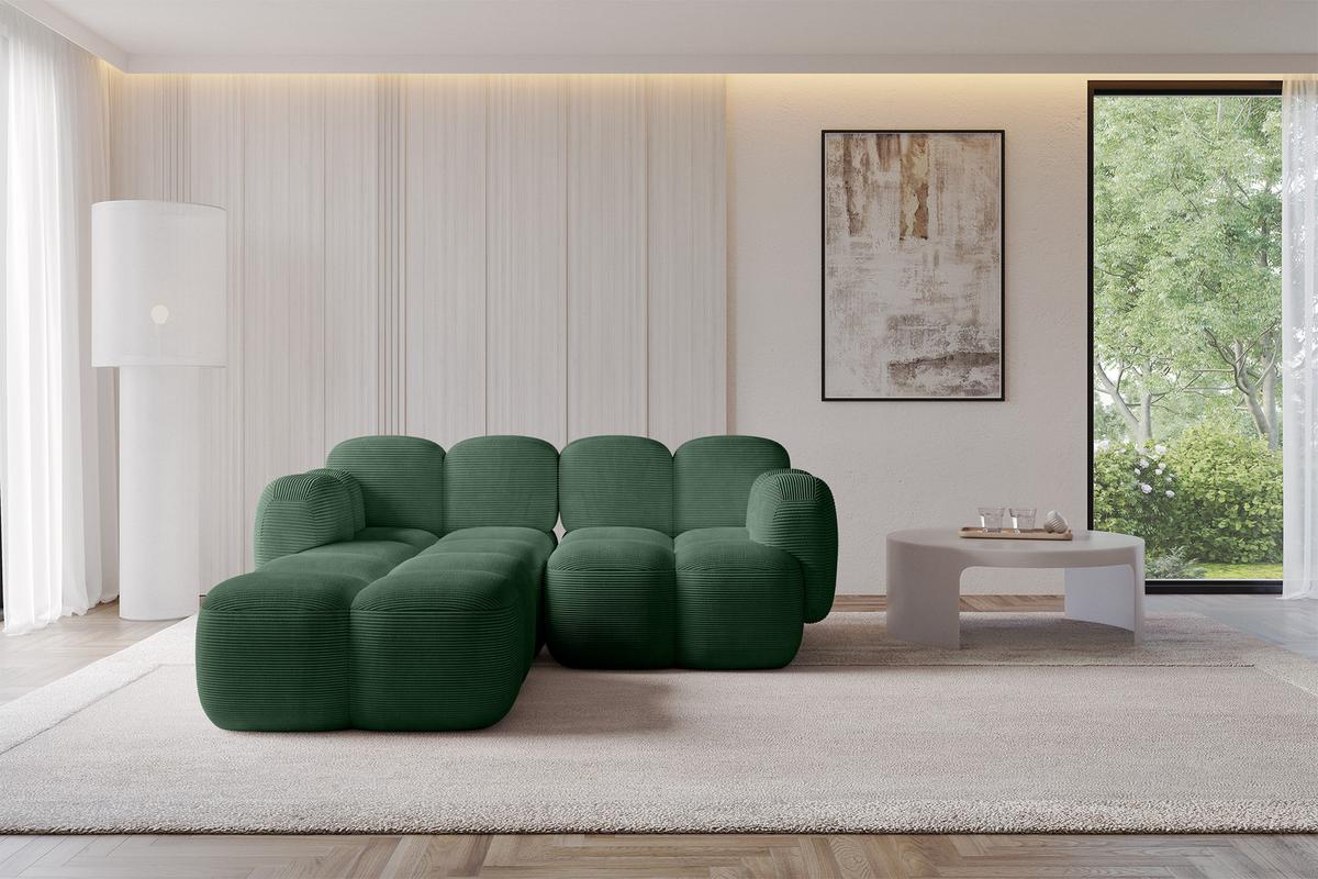 ECKSOFA modulares Sofa Links Miko-L1 214x205x75 Grün Cord - Waldgrün/Schwarz, Holzwerkstoff/Kunststoff (214/205cm) - ALTDECOR