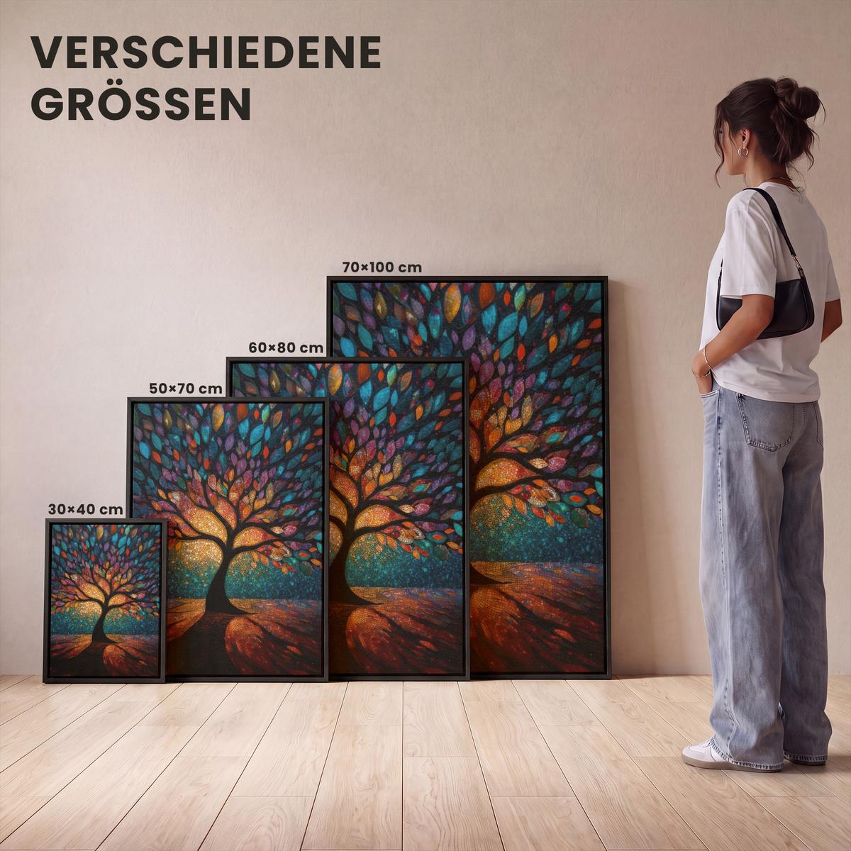 LEINWAND Bilder mit Rahmen - Mosaik - Bunt - Baum - Äste - 60x80 - Multicolor, Textil (60/80cm) - MuchoWow