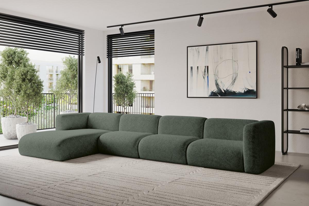 ECKSOFA Ottomane Links MIRA-L3 409x179x70 Grün Velours - Schwarz/Grün, Holzwerkstoff/Kunststoff (409/179cm) - ALTDECOR