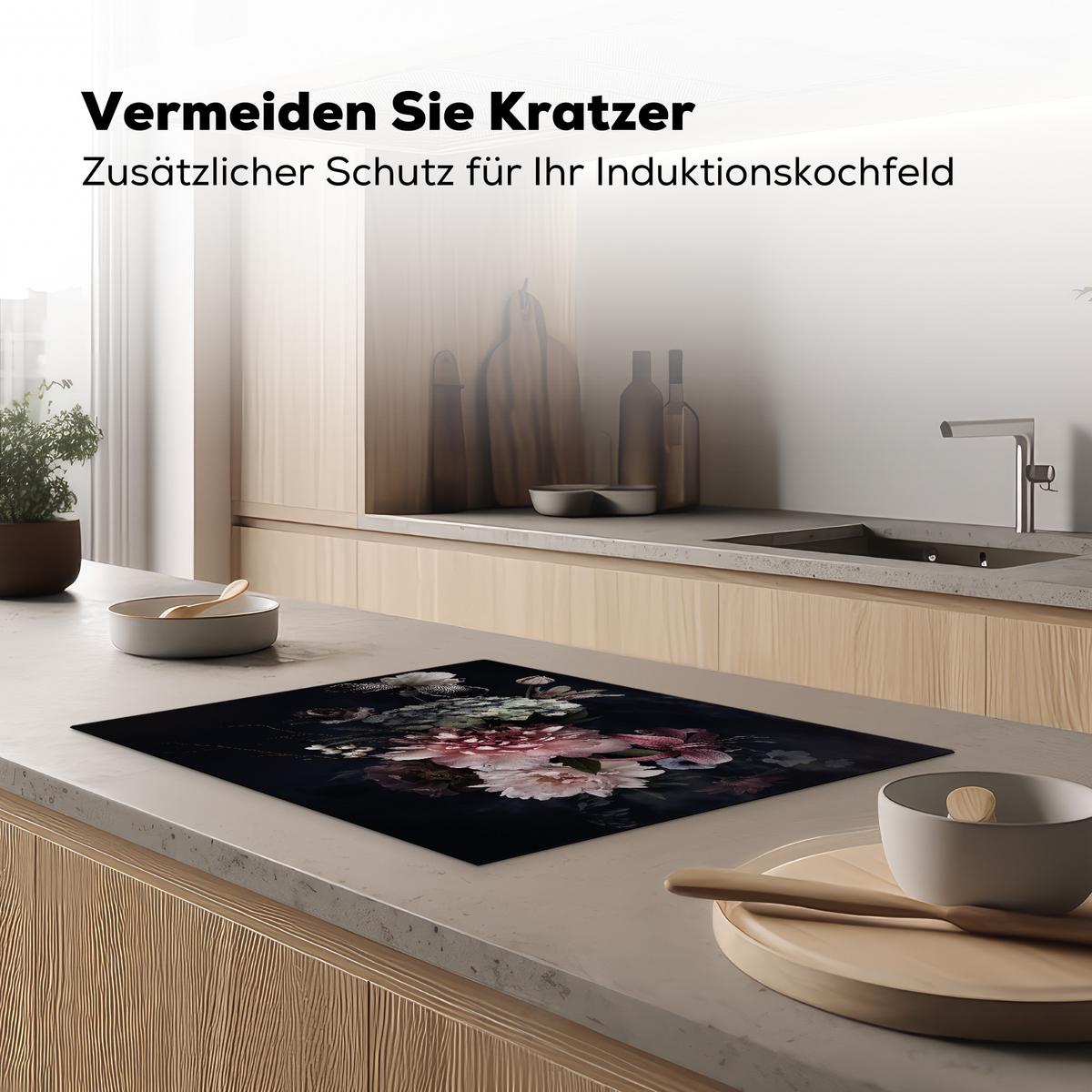 HERDABDECKPLATTE Blumen - Vintage - Pastell - Rosa - Weiß Herdabdeckung Induktionsfeld 70x52 cm - Altrosa, Kunststoff (70/52/0.2cm) - MuchoWow