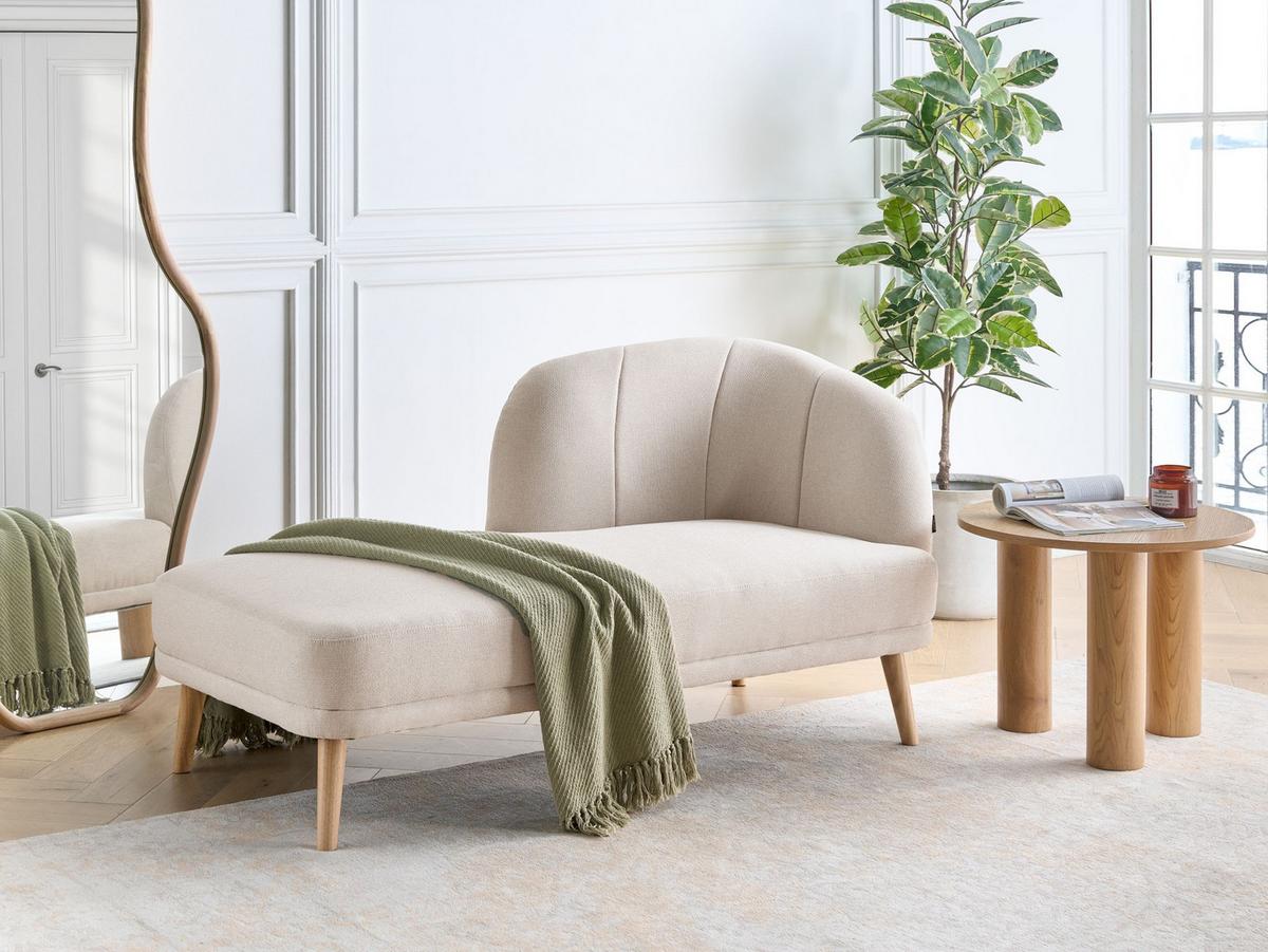 CHAISELONGUE-RECHTSSEITIGE Stoff Hellbeige Tanlay - Beige/Braun, Textil (74/78/153cm) - Beliani