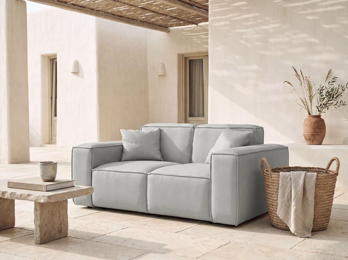GARTENSOFA Lorento Outdoor 2-Sitzer, Hellgrau Kunstleder 186/73/92 cm - Hellgrau, Textil (186/73/92cm) - WFL GROUP