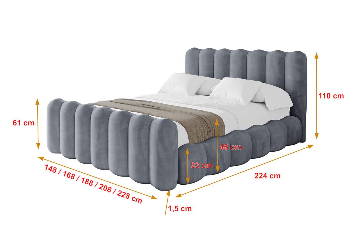 POLSTERBETT mit Bettkasten, Fußteil und Lattenrost, Bett mit Matratze H3/H4 - SORA-Z 180x200 Grau - Grau, Holzwerkstoff/Textil (180/200cm) - ALTDECOR