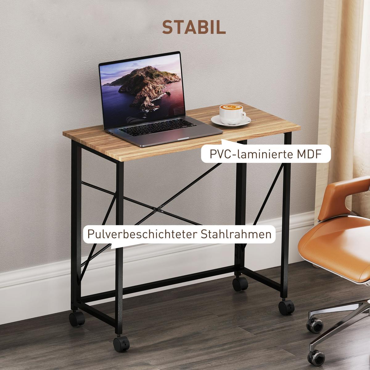 KLAPPBARER-SCHREIBTISCH MDF Eiche - Eichefarben, Holz (80/40/75cm) - HOMCOM